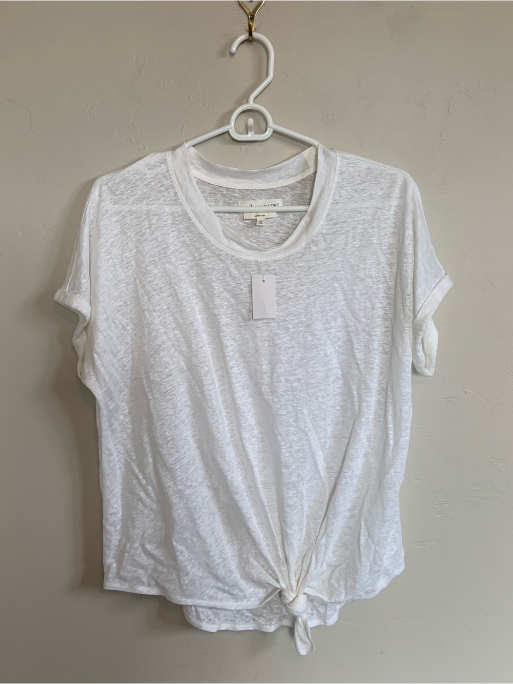 NWT Lou & Grey White 100% Linen Knit Sheer Tie Front Knot Casual Lightweight Tee